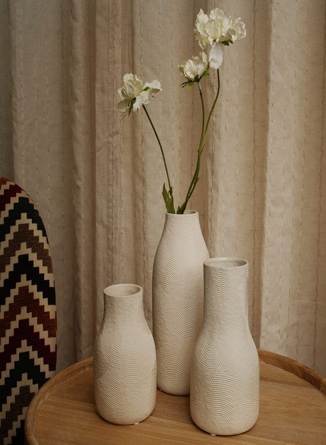 Banllis Ceramic Vases for Home Decor - Matte White Textured Vase Set of 3, Decorative Vases for Flowers, Pampas Grass Arrangement, Table Centerpieces, Office and Living Room Boho Decor - Image 3