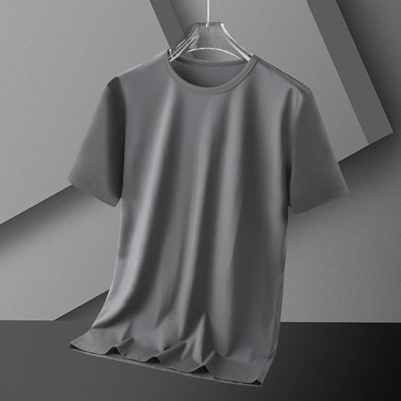 2 Pieces] Modal Ice Silk Short Sleeve T-Shirt Men's Summer Solid Color White Large Size Fashionable Base Shirt Top Half Sleeve - Image 1