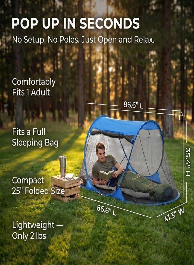 Wowangce Pop up Mosquito Tent for Camping, 86.6 x 41 x 35 Inch Bug Net Tent with Instant Automatic Setup, Lightweight Portable Screen Net Fits Most Camping Cot for Outdoor Hiking Travel(Blue) - Image 2