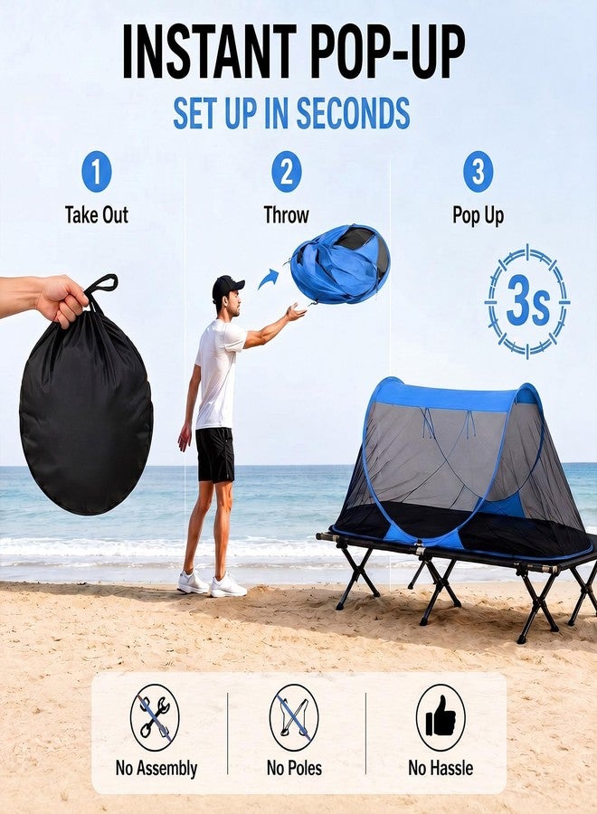 Wowangce Pop up Mosquito Tent for Camping, 86.6 x 41 x 35 Inch Bug Net Tent with Instant Automatic Setup, Lightweight Portable Screen Net Fits Most Camping Cot for Outdoor Hiking Travel(Blue) - Image 3