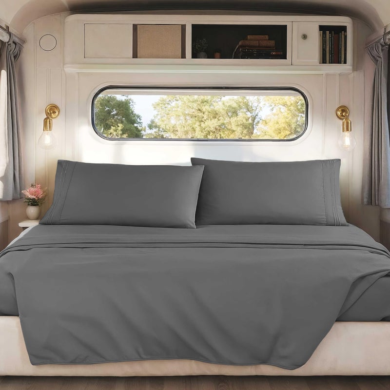 Nestl Dark Grey Short Queen Sheets for RV, Hotel Luxury RV Queen Sheets Set, 4 Piece Fitted Bed Sheet Set and Pillowcases, Super Soft, Wrinkle-Free, and Breathable Camper Bedding - Image 1