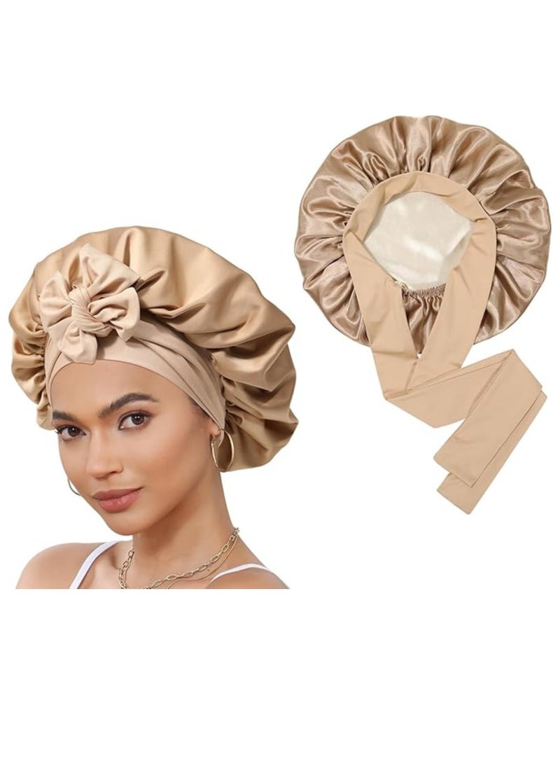 أوزيغالور قبعة نوم من الحرير الساتان، قبعة نوم مزدوجة الطبقات مع رباط مطاطي للشعر المجعد - Image 4