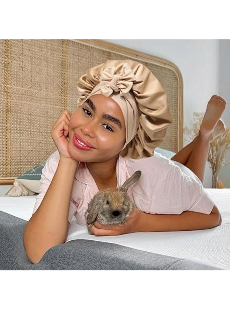 أوزيغالور قبعة نوم من الحرير الساتان، قبعة نوم مزدوجة الطبقات مع رباط مطاطي للشعر المجعد - Image 2