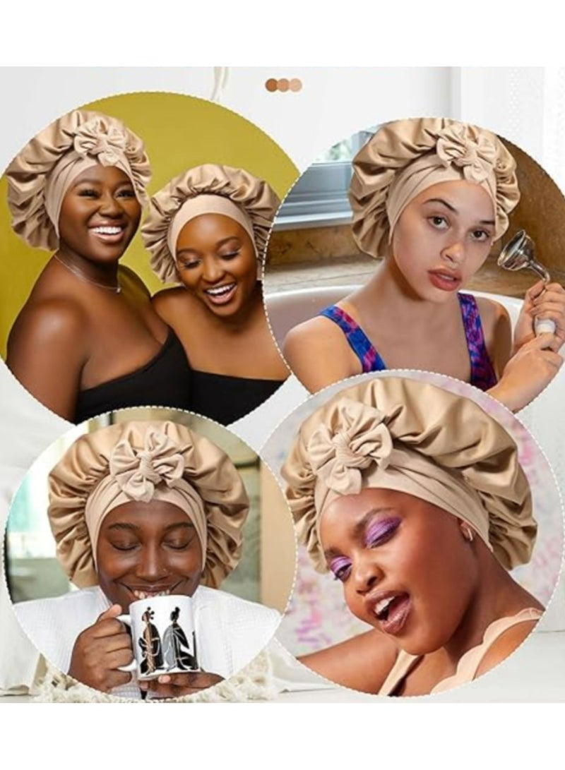 أوزيغالور قبعة نوم من الحرير الساتان، قبعة نوم مزدوجة الطبقات مع رباط مطاطي للشعر المجعد - Image 5