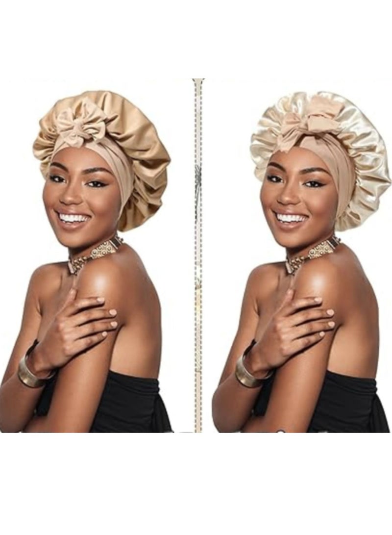أوزيغالور قبعة نوم من الحرير الساتان، قبعة نوم مزدوجة الطبقات مع رباط مطاطي للشعر المجعد - Image 3