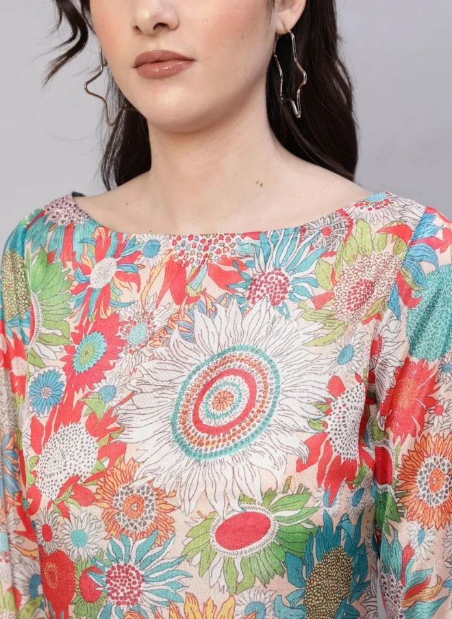 أيه كيه إس Floral Printed Top & Trouser Set for Women
