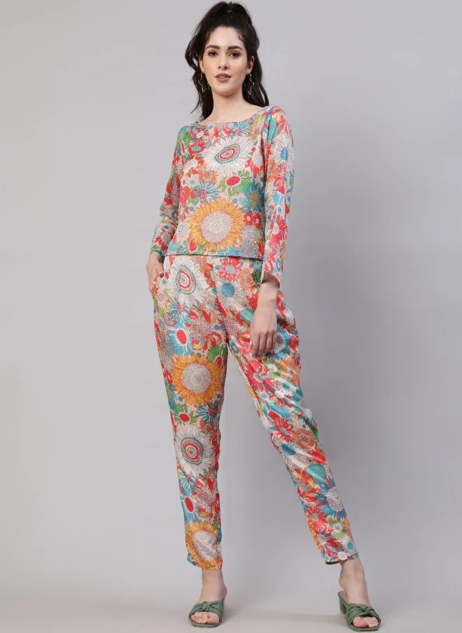 أيه كيه إس Floral Printed Top & Trouser Set for Women