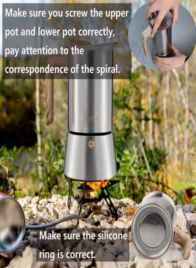 Sivaphe Stovetop Espresso Maker Stainless Steel 9 Cups, Induction-Capable Mocha Pot 450ml, Coffee Percolator with Replacement Silicone Gasket Steel Filter and Instructions (1 Cup=50ml) - Image 4