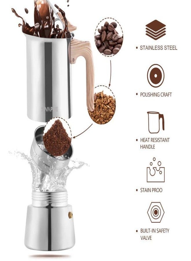 Sivaphe Stovetop Espresso Maker Stainless Steel 9 Cups, Induction-Capable Mocha Pot 450ml, Coffee Percolator with Replacement Silicone Gasket Steel Filter and Instructions (1 Cup=50ml) - Image 5