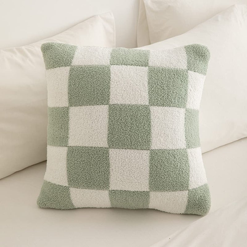 NIDITW Set of 2 St Patrick's Day Gift Ultra Soft Checkerboard Throw Pillow Cover Fuzzy Microfiber Chessboard Gingham Cushion Case Cozy Checkered Pillowcase Decor for Sofa Couch 18x18 Inches (1-Green) - Image 5