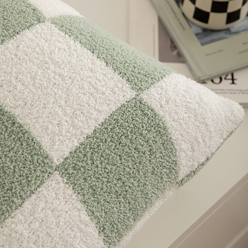 NIDITW Set of 2 St Patrick's Day Gift Ultra Soft Checkerboard Throw Pillow Cover Fuzzy Microfiber Chessboard Gingham Cushion Case Cozy Checkered Pillowcase Decor for Sofa Couch 18x18 Inches (1-Green) - Image 4