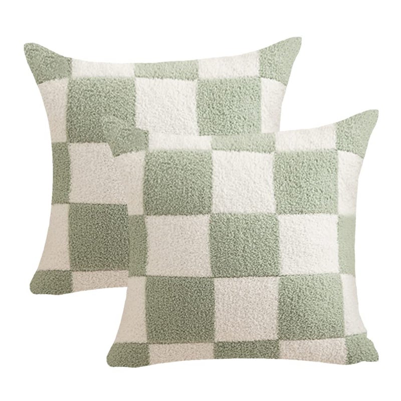 NIDITW Set of 2 St Patrick's Day Gift Ultra Soft Checkerboard Throw Pillow Cover Fuzzy Microfiber Chessboard Gingham Cushion Case Cozy Checkered Pillowcase Decor for Sofa Couch 18x18 Inches (1-Green) - Image 1