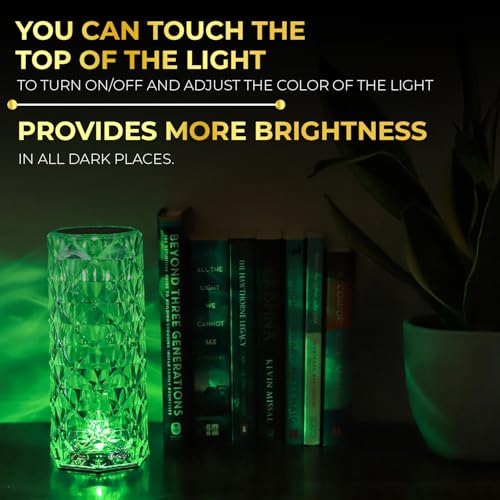 Lexton Crystal Table Lamp | 16 Color Changing Rose Crystal Diamond Shape | USB Rechargeable Touch Bedside Table Lamp | Night Light with Remote Control, for Bedroom Living Room Party Décor - Image 5
