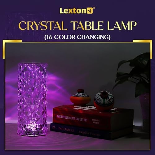 Lexton Crystal Table Lamp | 16 Color Changing Rose Crystal Diamond Shape | USB Rechargeable Touch Bedside Table Lamp | Night Light with Remote Control, for Bedroom Living Room Party Décor - Image 3