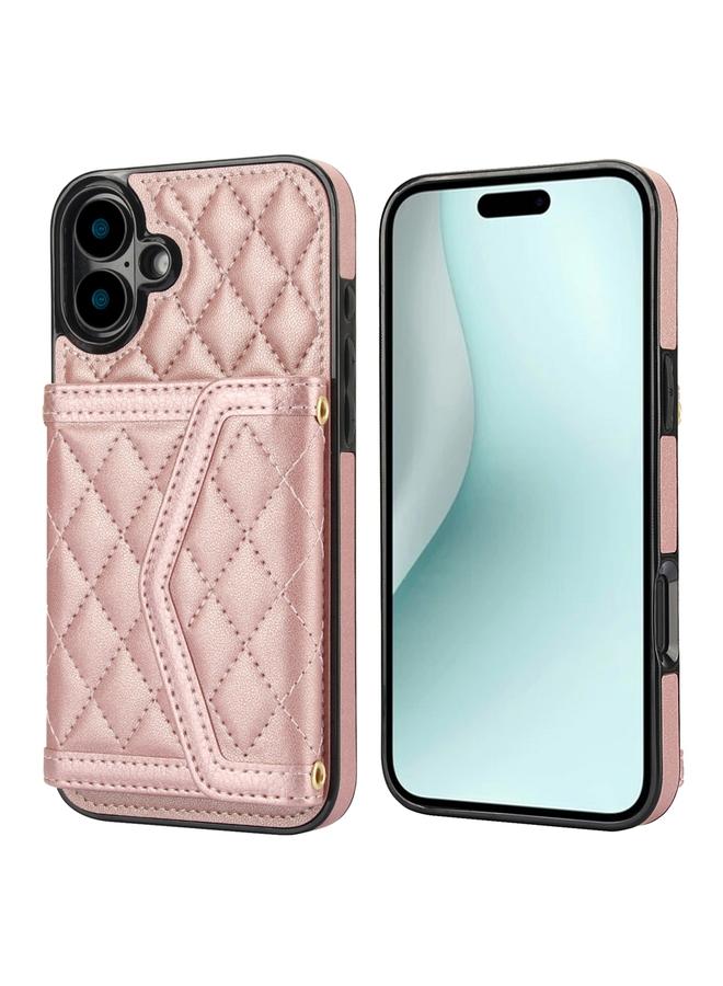 S-TOP Case For iPhone 16 Splicing Rhombic Texture Card Bag Phone Case with Long Lanyard - Image 1