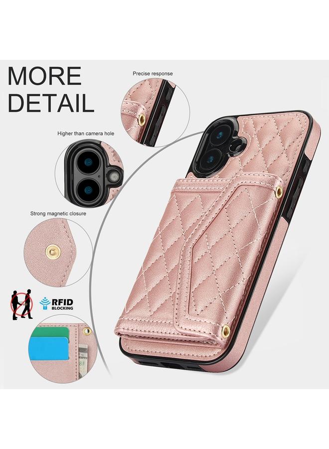 S-TOP Case For iPhone 16 Splicing Rhombic Texture Card Bag Phone Case with Long Lanyard - Image 3