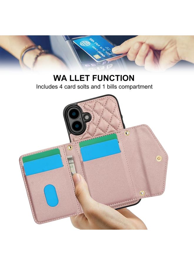 S-TOP Case For iPhone 16 Splicing Rhombic Texture Card Bag Phone Case with Long Lanyard - Image 5