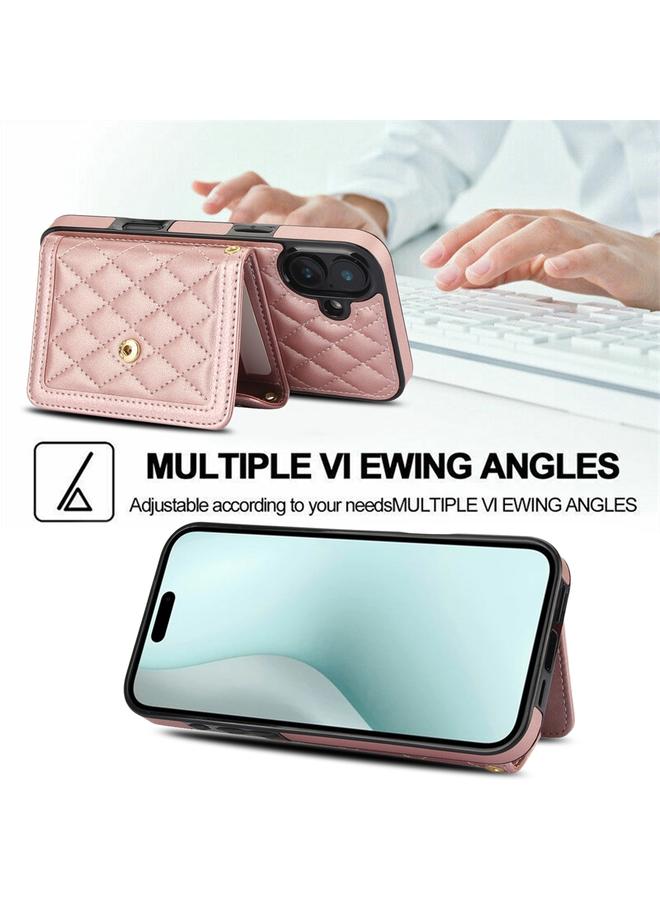 S-TOP Case For iPhone 16 Splicing Rhombic Texture Card Bag Phone Case with Long Lanyard - Image 4