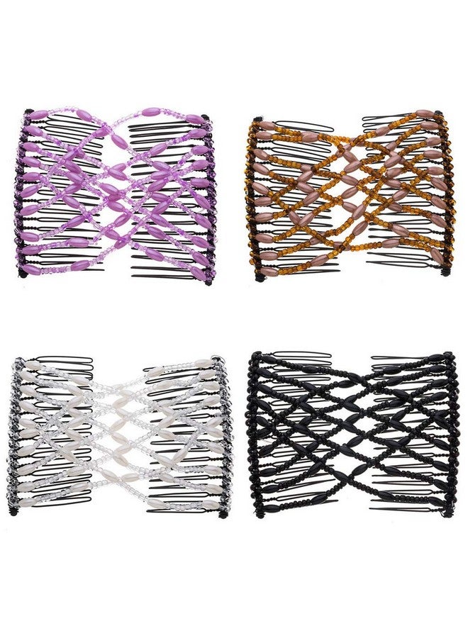 Lovef Women Magic Hair Comb Bead Stretchy Hair Combs Double Slide Metal Multifunctional Comb Clip Hairpins For Women4Pcs - Image 2