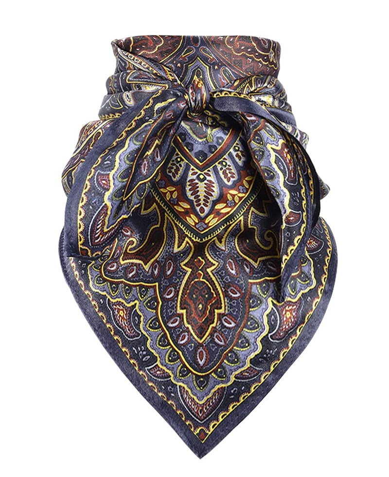 GERINLY Aztec Wild Rag Tribal Style Head Bandana Boho Neck Scarf for Summer Women Elegant Satin Kerchief (Navy) - Image 1