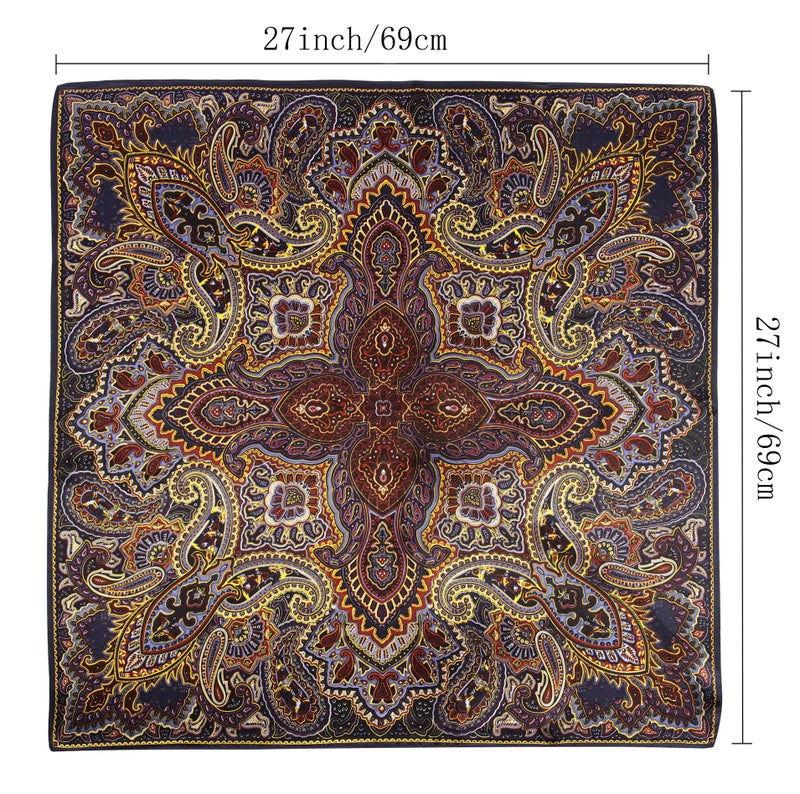 GERINLY Aztec Wild Rag Tribal Style Head Bandana Boho Neck Scarf for Summer Women Elegant Satin Kerchief (Navy) - Image 2