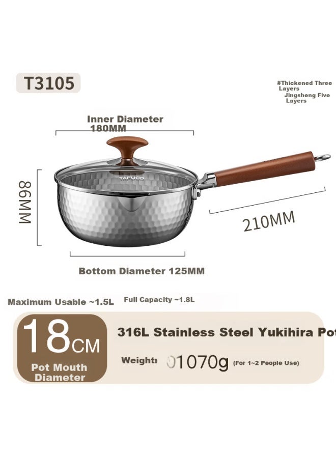 Tafuco Yukihira Pot 316l Stainless Steel Milk Pot Baby Food Soup Pot Small Instant Noodle Steaming Cooking Pot Food Grade Universal T3105 - Image 1