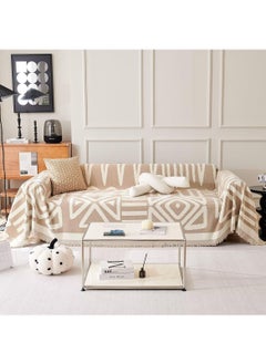 Sofa Slipcover, 3 Seater Boho Sofa Cover with Tassel, Ultra Soft Modern Fashion Geometric Pattern Couch Covers for Sectional Sofa, Non-Slip Washable Soft Throw Blanket,Beige(180x300cm)