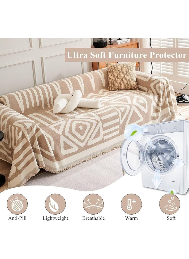 MarlaMall - Sofa Slipcover, 3 Seater Boho Sofa Cover with Tassel, Ultra Soft Modern Fashion Geometric Pattern Couch Covers for Sectional Sofa, Non-Slip Washable Soft Throw Blanket,Beige(180x300cm) - Image 1