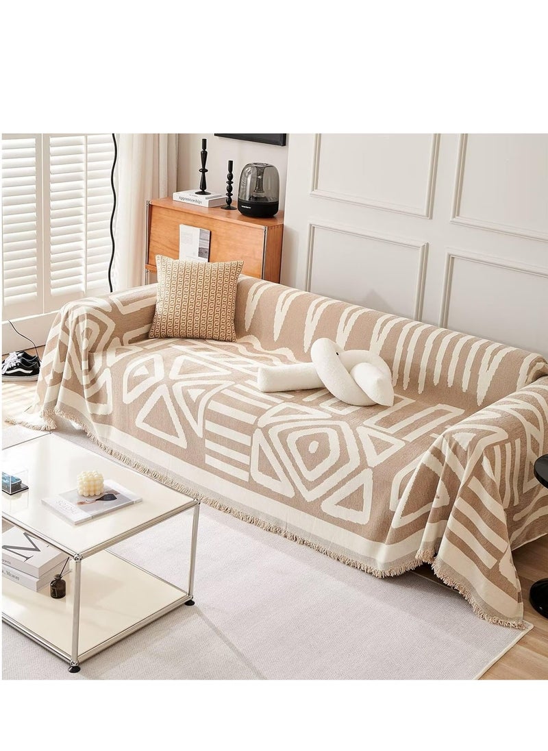 MarlaMall - Sofa Slipcover, 3 Seater Boho Sofa Cover with Tassel, Ultra Soft Modern Fashion Geometric Pattern Couch Covers for Sectional Sofa, Non-Slip Washable Soft Throw Blanket,Beige(180x300cm) - Image 1