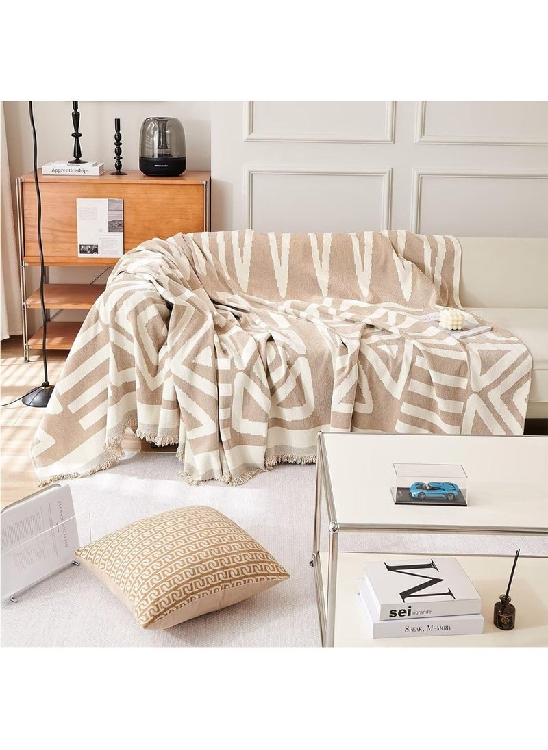 MarlaMall - Sofa Slipcover, 3 Seater Boho Sofa Cover with Tassel, Ultra Soft Modern Fashion Geometric Pattern Couch Covers for Sectional Sofa, Non-Slip Washable Soft Throw Blanket,Beige(180x300cm) - Image 1