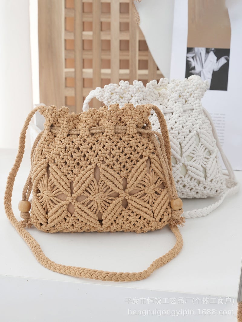 Niche Casual Handmade Woven Bag 2025 Drawstring Bucket Bag Single Shoulder Crossbody Women'S Small Bag - Image 2