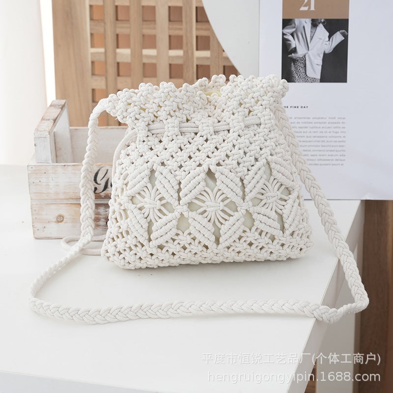 Niche Casual Handmade Woven Bag 2025 Drawstring Bucket Bag Single Shoulder Crossbody Women'S Small Bag - Image 1