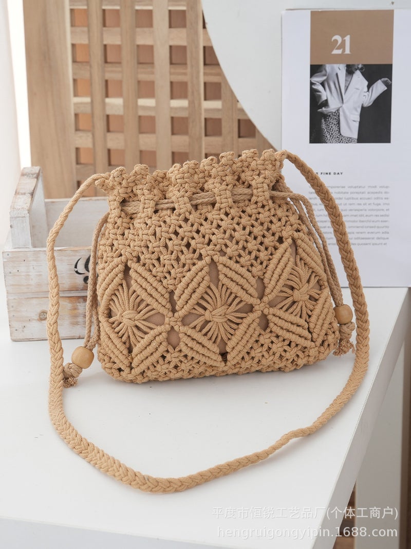 Niche Casual Handmade Woven Bag 2025 Drawstring Bucket Bag Single Shoulder Crossbody Women'S Small Bag - Image 4
