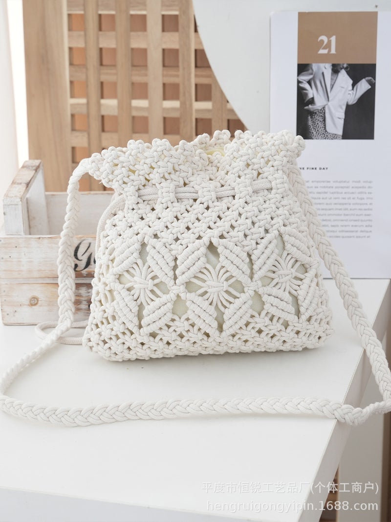 Niche Casual Handmade Woven Bag 2025 Drawstring Bucket Bag Single Shoulder Crossbody Women'S Small Bag - Image 5