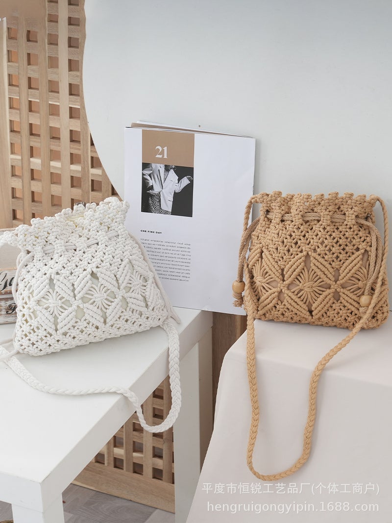 Niche Casual Handmade Woven Bag 2025 Drawstring Bucket Bag Single Shoulder Crossbody Women'S Small Bag - Image 3