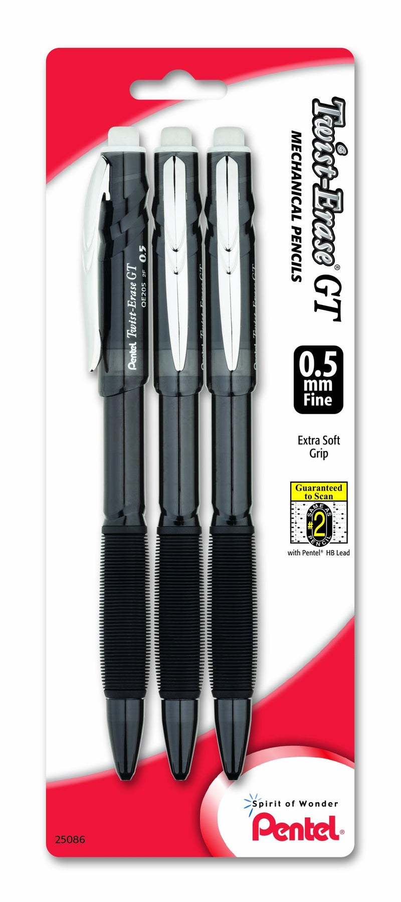 Pentel Twist-Erase GT (0.5mm) Mechanical Pencil, Assorted Barrel Colors, Color May Vary, Pack of 3 (QE205BP3M) - Image 3