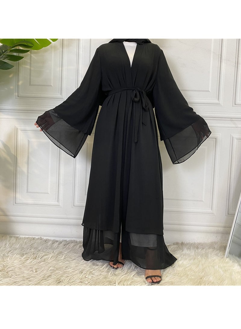 إسكدنيا عباية نسائية مريحة فستان إسلامي قطعة واحدة فضفاض كارديجان طويل مع حجاب متين وخفيف جلباب مفتوح الأمام كفتان ماكسي للفتيات المراهقات  - Image 1