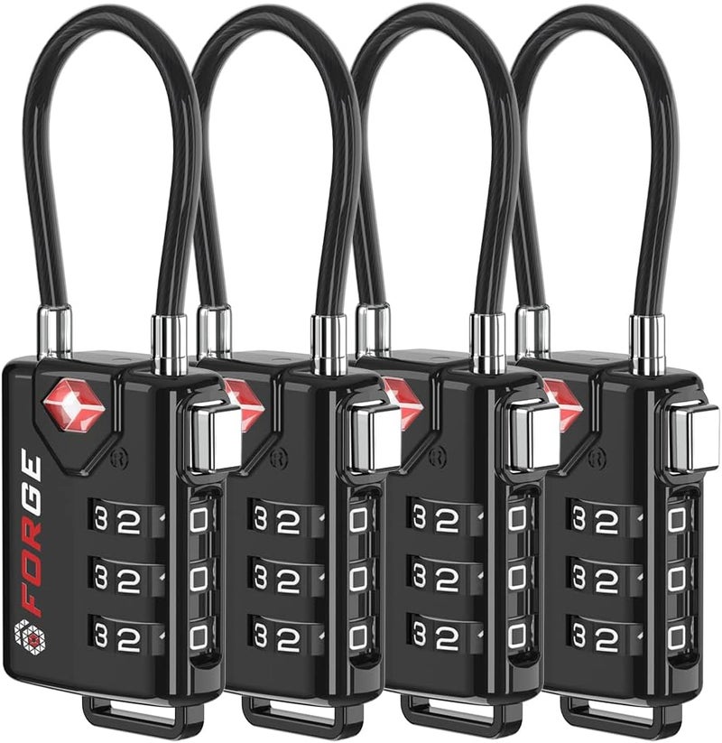 Forge TSA Approved Cable Luggage Locks, Re-settable Combination with Alloy Body - Image 1