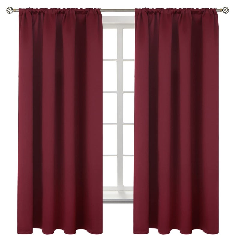BGment Burgundy Blackout Curtains 63 Inch Length for Bedroom - Rod Pocket Thermal Insulated Room Darkening Curtain for Living Room  42 x 63 Inch  2 Panels - Image 1