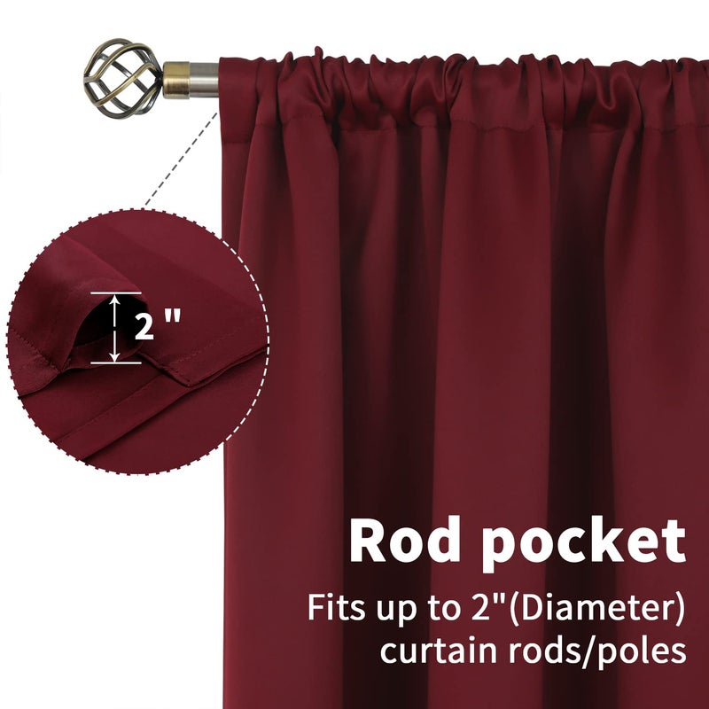 BGment Burgundy Blackout Curtains 63 Inch Length for Bedroom - Rod Pocket Thermal Insulated Room Darkening Curtain for Living Room  42 x 63 Inch  2 Panels - Image 4