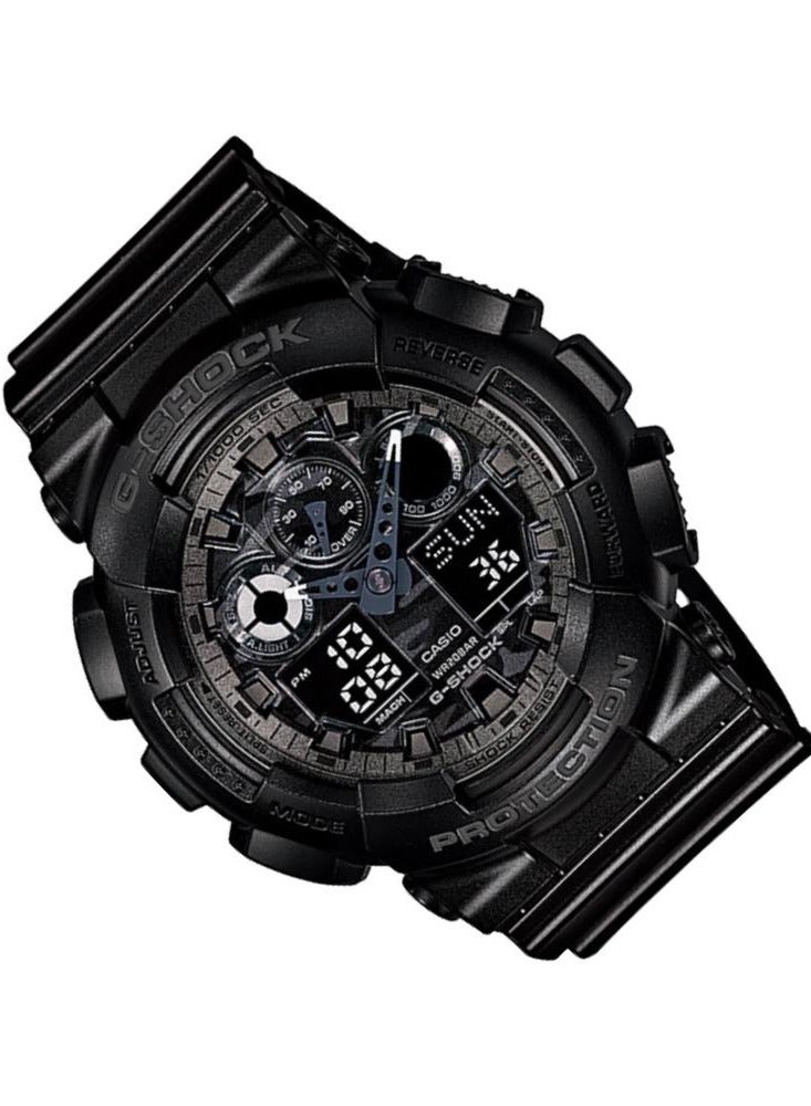 CASIO ساعة يد رجالية دائرية الشكل بسوار راتنج أنالوج ورقمية 47 ملم - أسود - GA-100CF-1ADR - Image 2