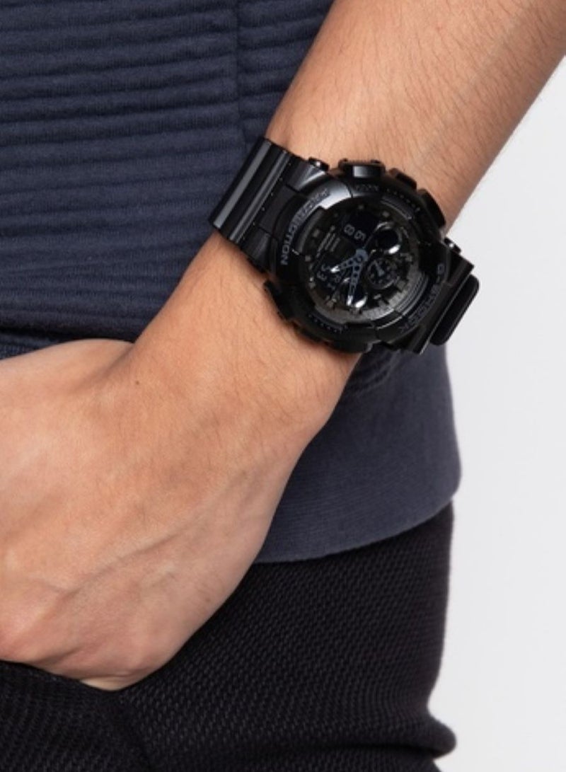 CASIO ساعة يد رجالية دائرية الشكل بسوار راتنج أنالوج ورقمية 47 ملم - أسود - GA-100CF-1ADR - Image 3