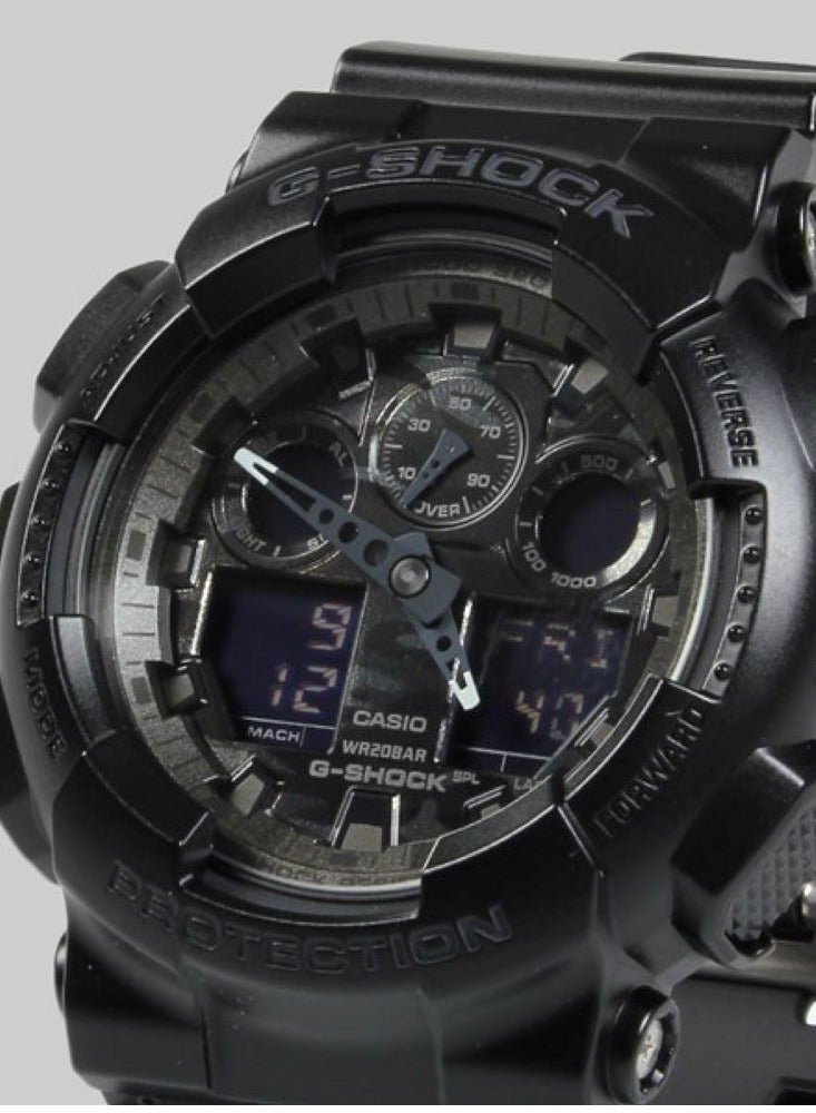 CASIO ساعة يد رجالية دائرية الشكل بسوار راتنج أنالوج ورقمية 47 ملم - أسود - GA-100CF-1ADR - Image 4