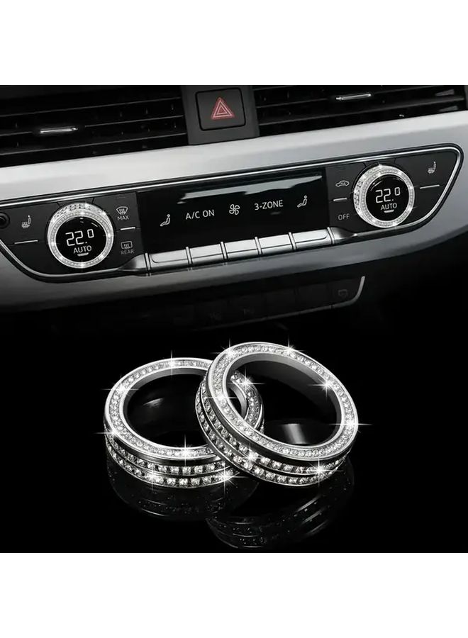 White Rhinestone AC Control Knob Cover for Center Console Air Conditioning 2 Pieces Set - Image 1