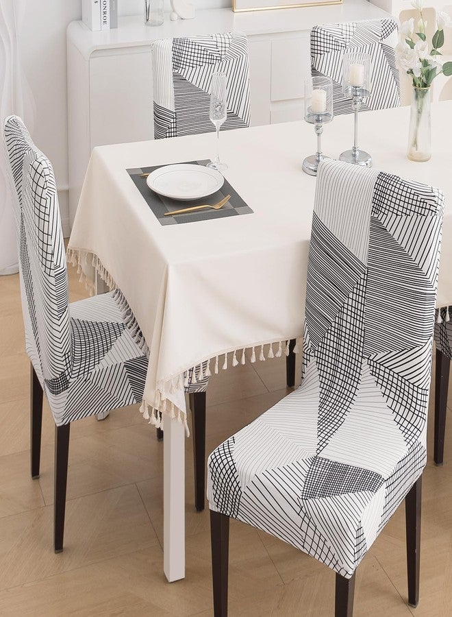 HOKIPO 'Elira Series' 140gsm Fully Covered Chair Cover Set of 2, Snow White Black Geometry (AR-4943-C9*2) - Image 4
