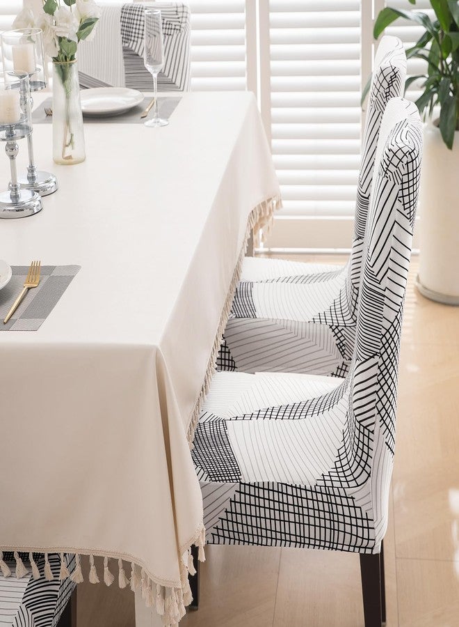 HOKIPO 'Elira Series' 140gsm Fully Covered Chair Cover Set of 2, Snow White Black Geometry (AR-4943-C9*2) - Image 3