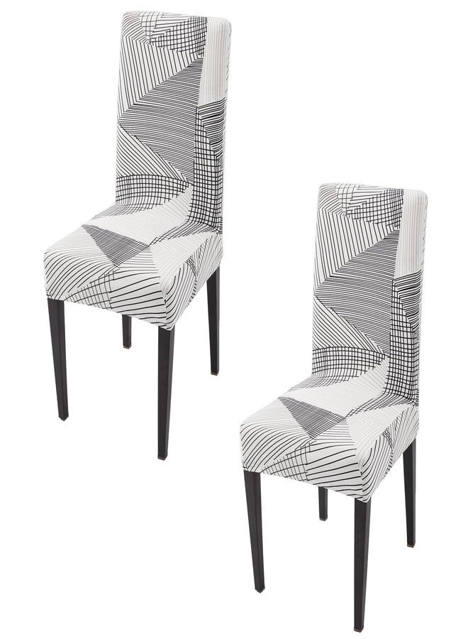 HOKIPO 'Elira Series' 140gsm Fully Covered Chair Cover Set of 2, Snow White Black Geometry (AR-4943-C9*2) - Image 1