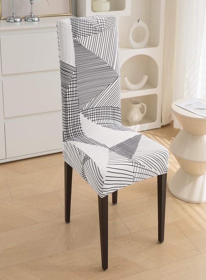 HOKIPO 'Elira Series' 140gsm Fully Covered Chair Cover Set of 2, Snow White Black Geometry (AR-4943-C9*2) - Image 2