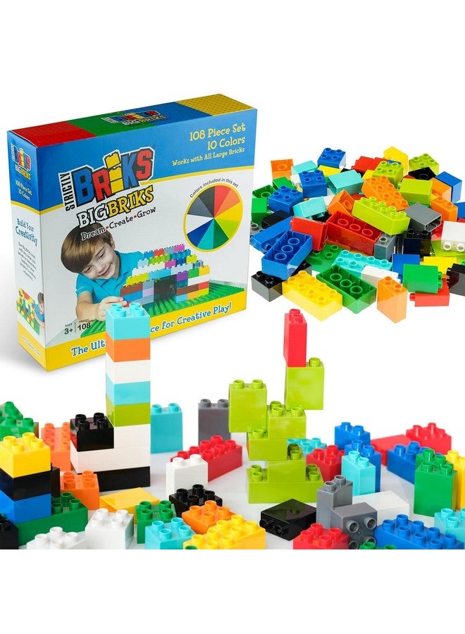 Strictly Briks ستريكتلي بريكس متوافقة مع ليغو ديوبلو، كتل بناء كبيرة للأطفال والرضع، مجموعة هدايا من الطوب الكبير للأعمار من 3 سنوات وما فوق، متوافقة 100% مع جميع العلامات التجارية الكبرى، 10 ألوان متعددة، 108 قطع - Image 1