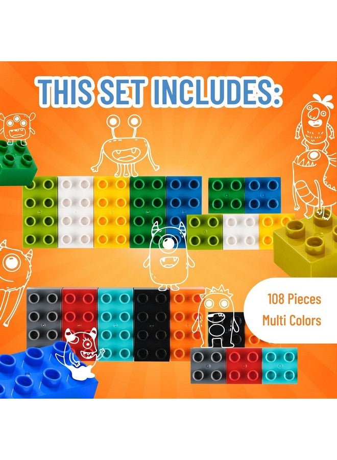 Strictly Briks ستريكتلي بريكس متوافقة مع ليغو ديوبلو، كتل بناء كبيرة للأطفال والرضع، مجموعة هدايا من الطوب الكبير للأعمار من 3 سنوات وما فوق، متوافقة 100% مع جميع العلامات التجارية الكبرى، 10 ألوان متعددة، 108 قطع - Image 3